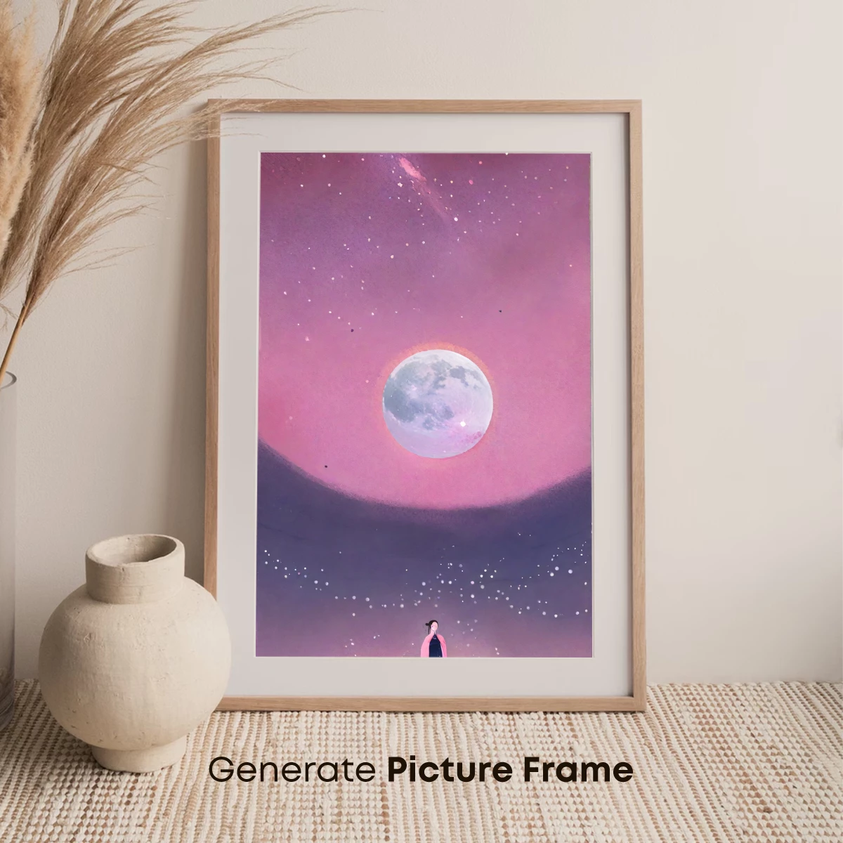 Ethereal Moon Gaze: A Solitary Figure Under Celestial Splendor - Image 7