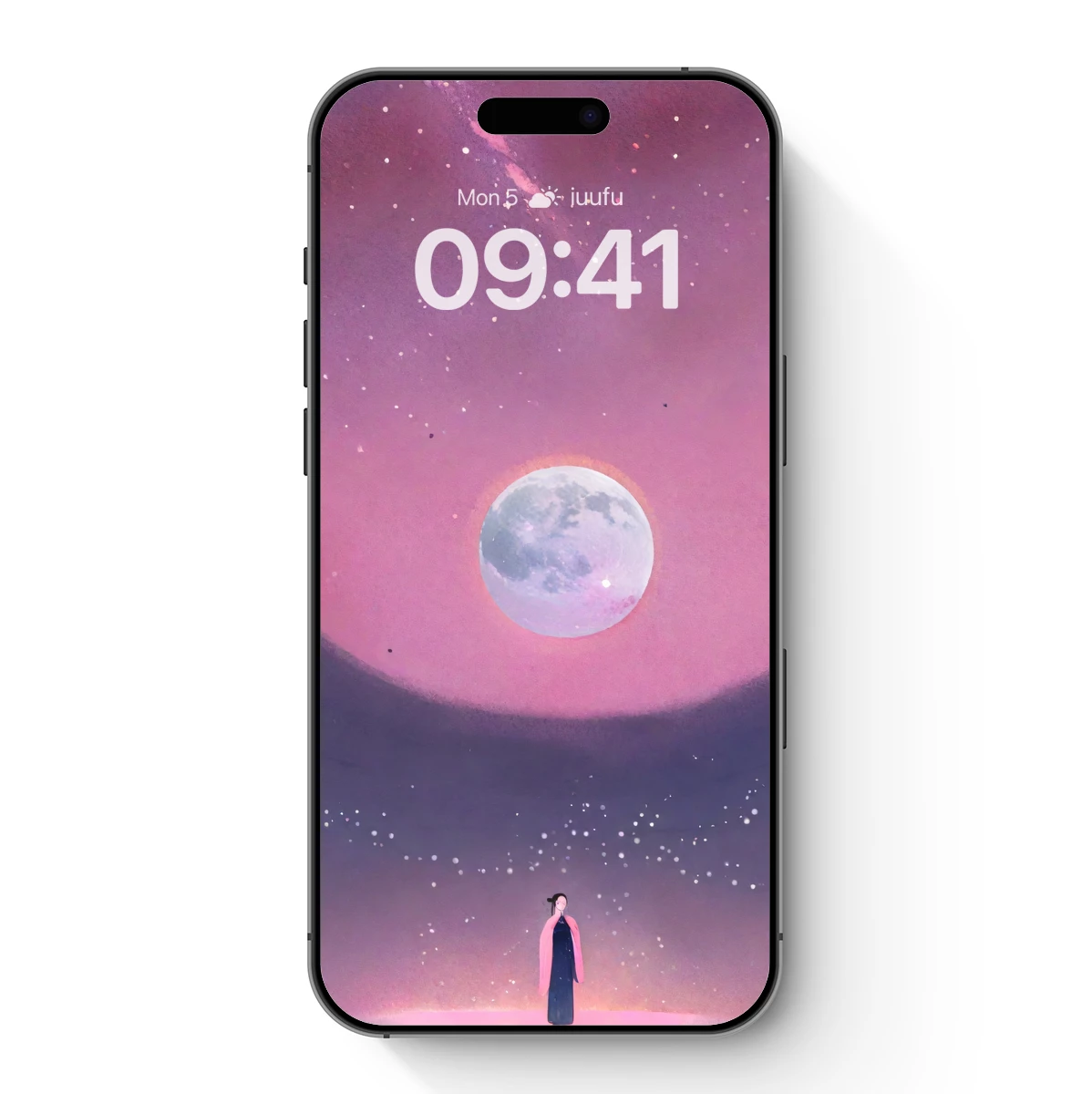 Ethereal Moon Gaze: A Solitary Figure Under Celestial Splendor