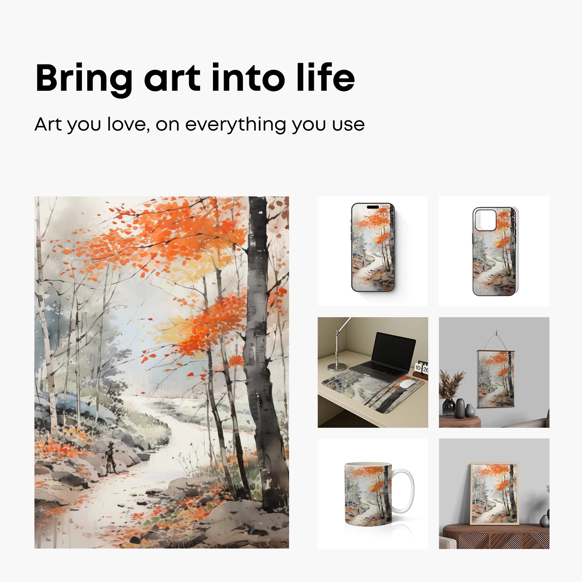 Autumnal Serenity: A Watercolor Forest Path - Image 2