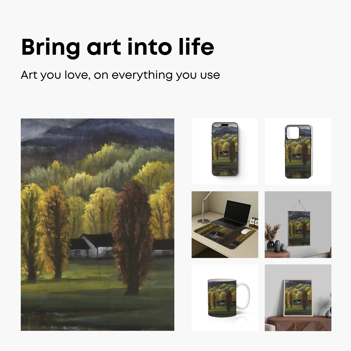 Autumnal Serenity: Barn Amidst Golden Trees - Image 2