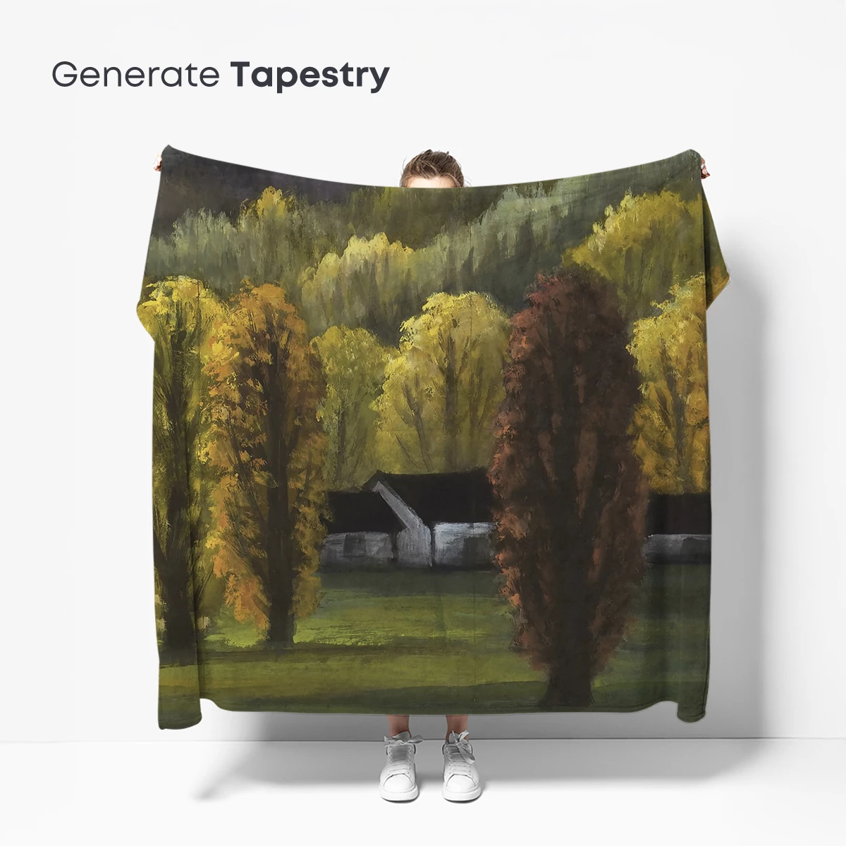 Autumnal Serenity: Barn Amidst Golden Trees - Image 5