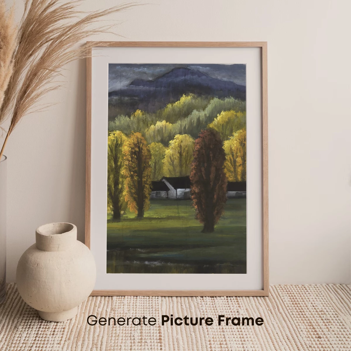 Autumnal Serenity: Barn Amidst Golden Trees - Image 7