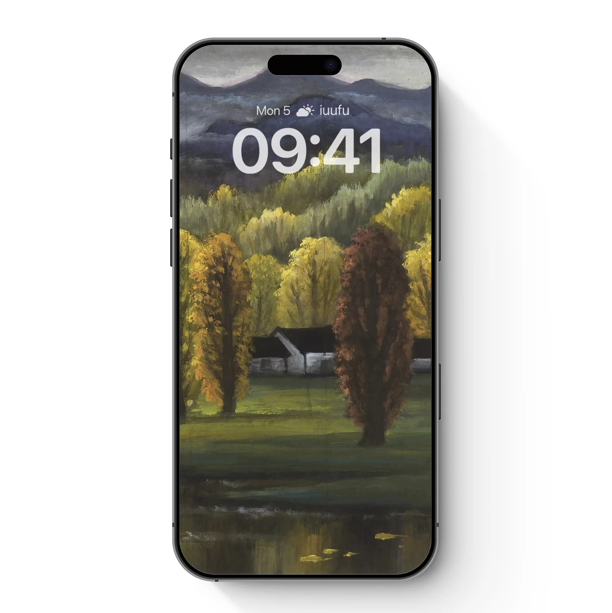 Autumnal Serenity: Barn Amidst Golden Trees