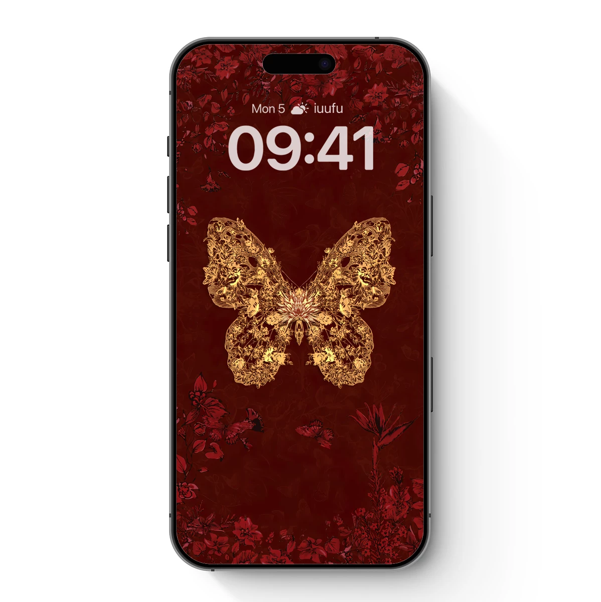 Golden Butterfly in Crimson Garden