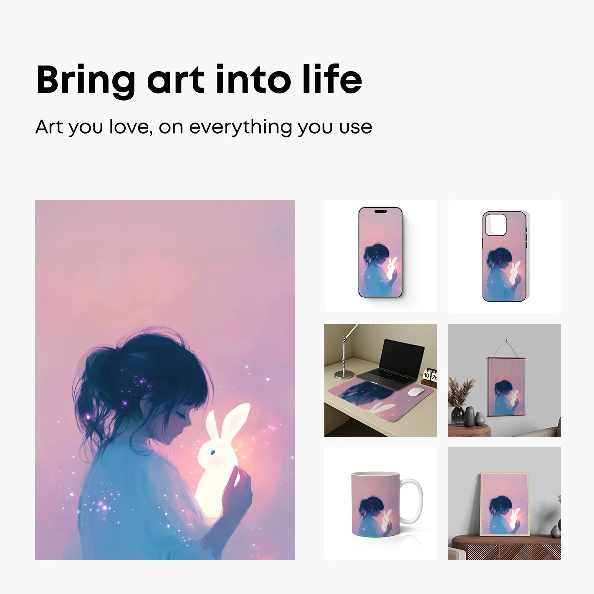 Glowing Bunny Embrace: Dreamy Pastel Fantasy - Image 2