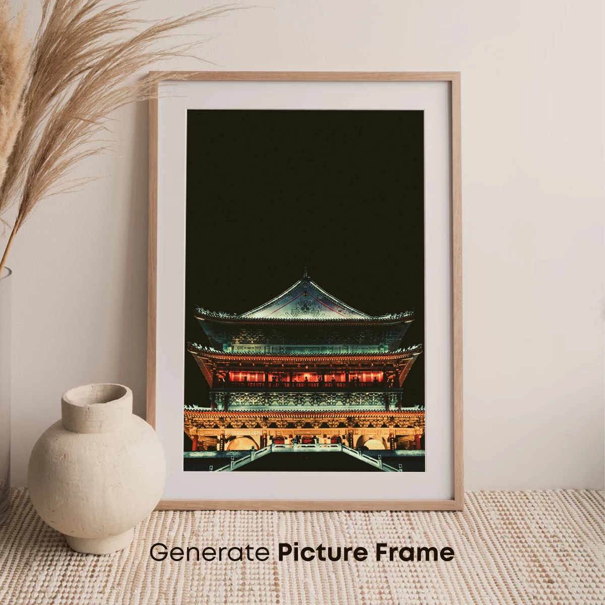 Illuminated Pagoda at Night: A Symphony of Light and Shadow - Image 7