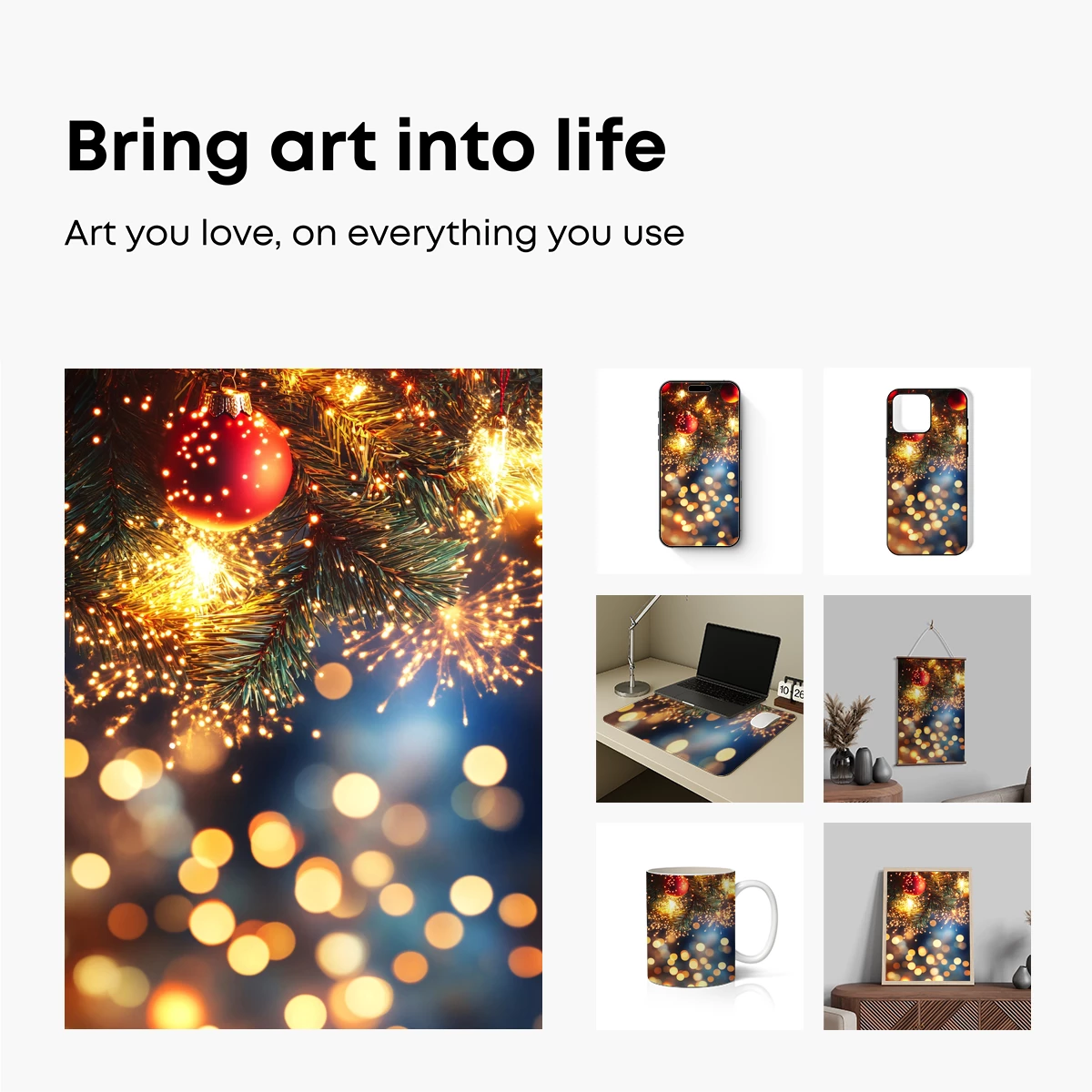 Festive Pine Glitter: Bokeh Lights & Ornaments