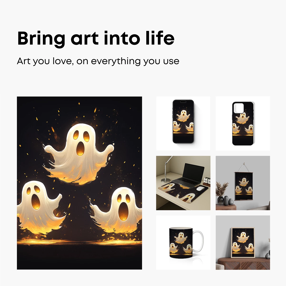 Glowing Ghost Trio: Halloween Spirit Art - Image 2