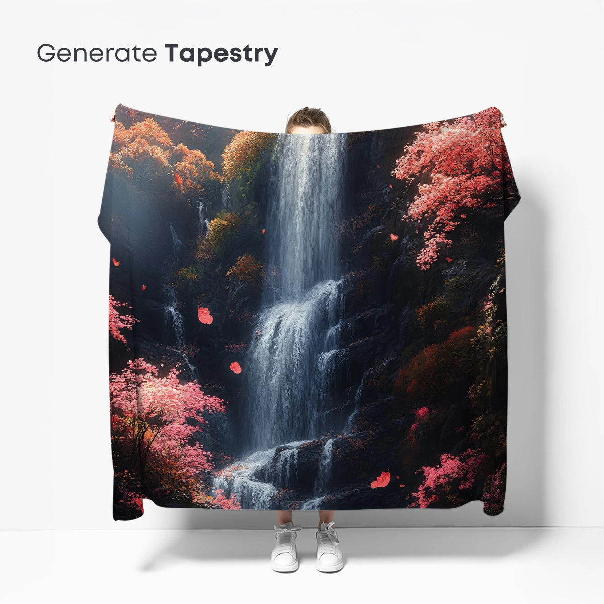 Autumnal Cascade: A Symphony of Scarlet Leaves and Waterfall - Image 5