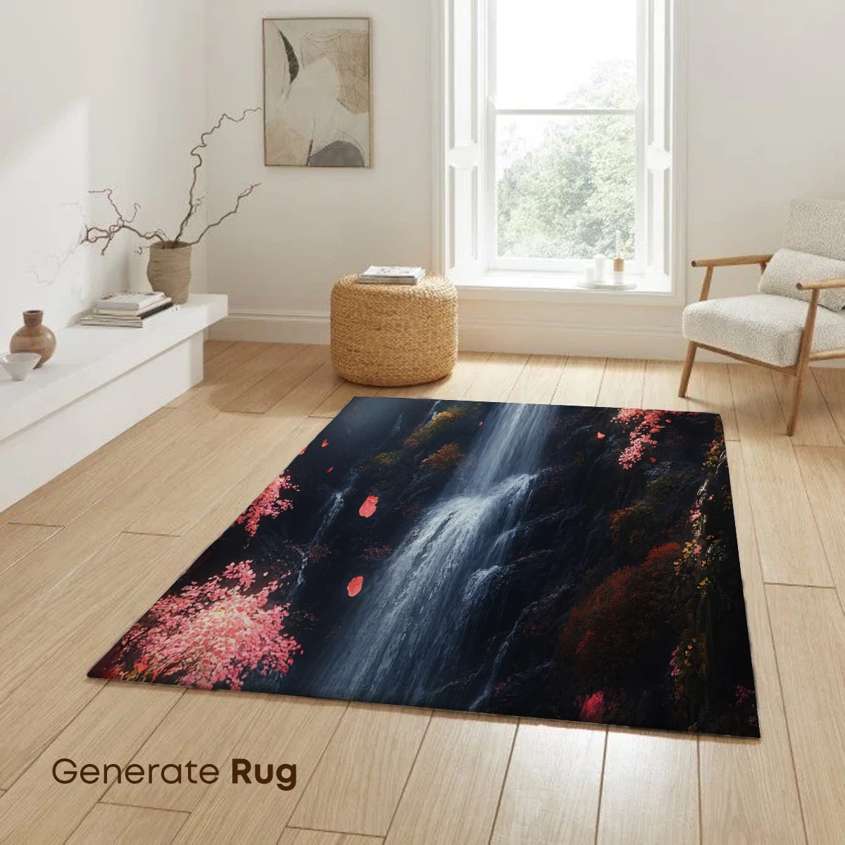 Autumnal Cascade: A Symphony of Scarlet Leaves and Waterfall - Image 6