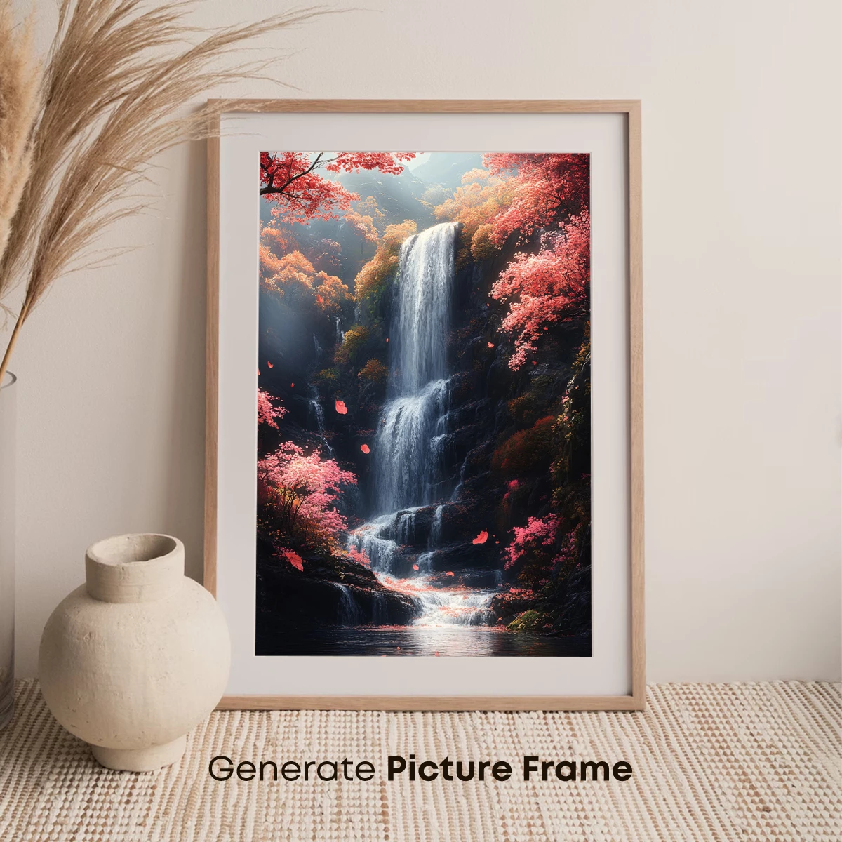 Autumnal Cascade: A Symphony of Scarlet Leaves and Waterfall - Image 7