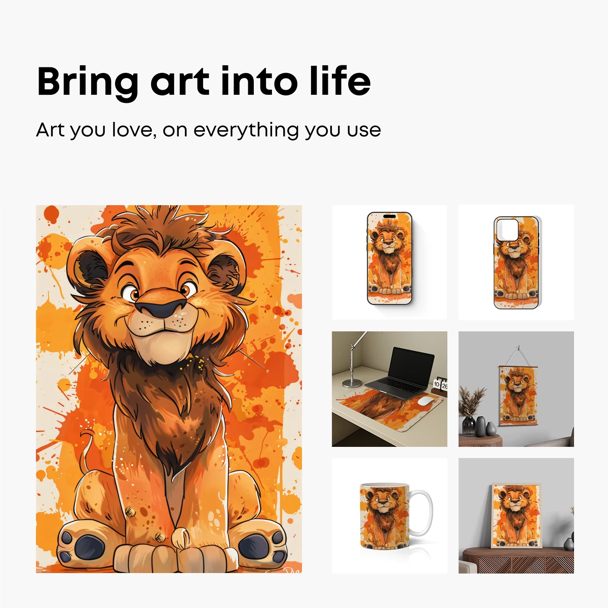 Charming Lion Cub in Vibrant Splash Art - Image 2
