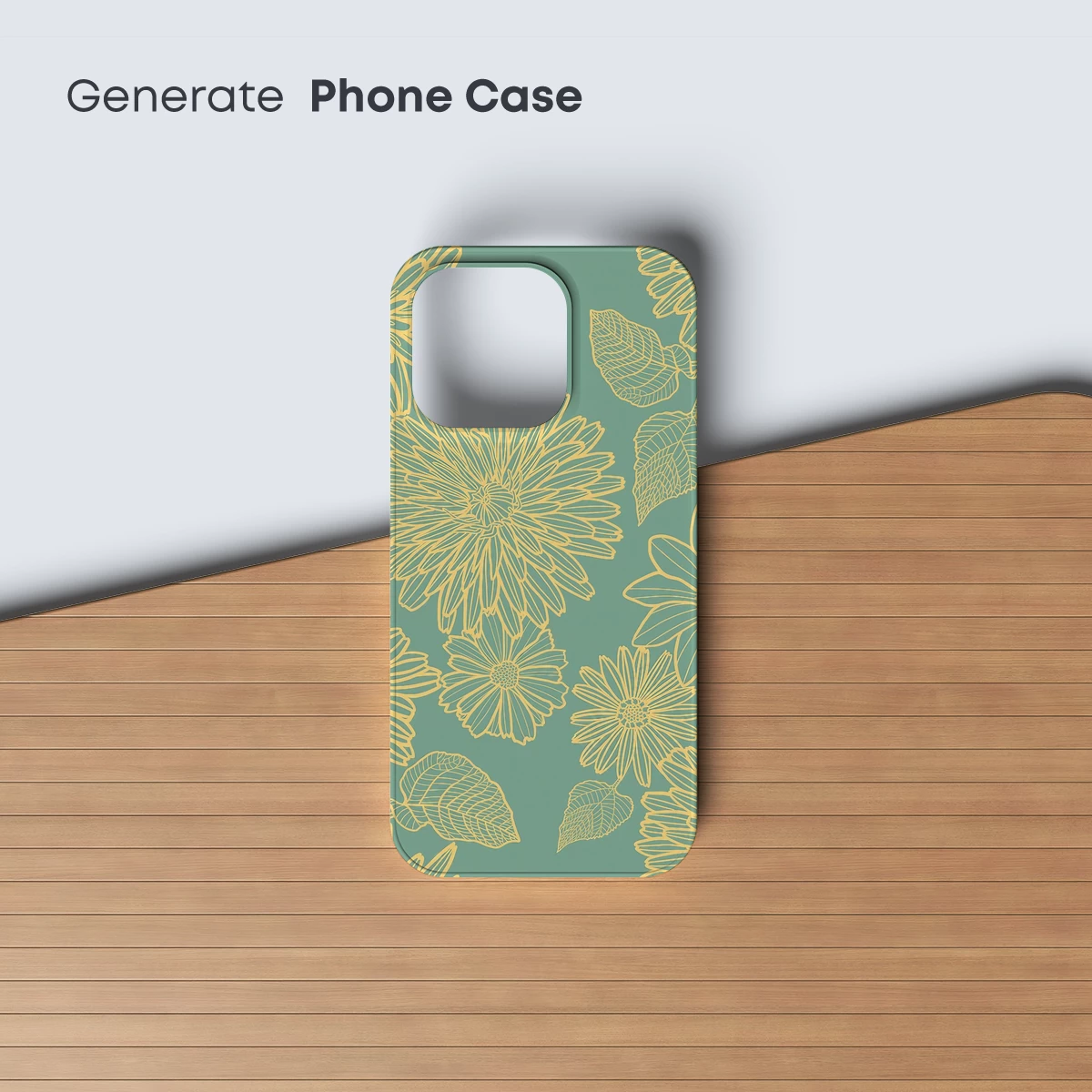 Golden Floral Sketch on Teal Canvas - Image 3