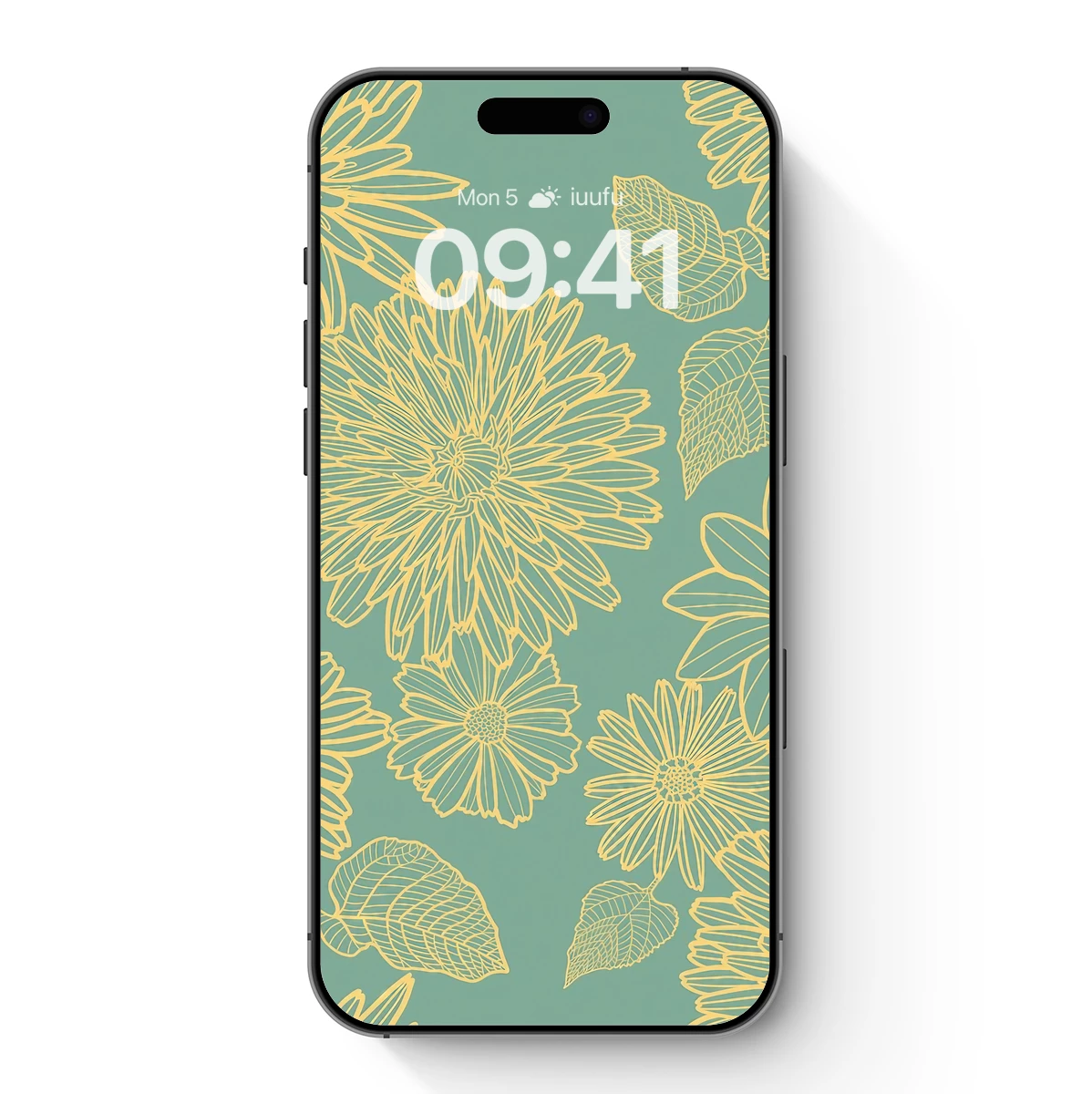 Golden Floral Sketch on Teal Canvas Golden Floral Sketch on Teal Canvas