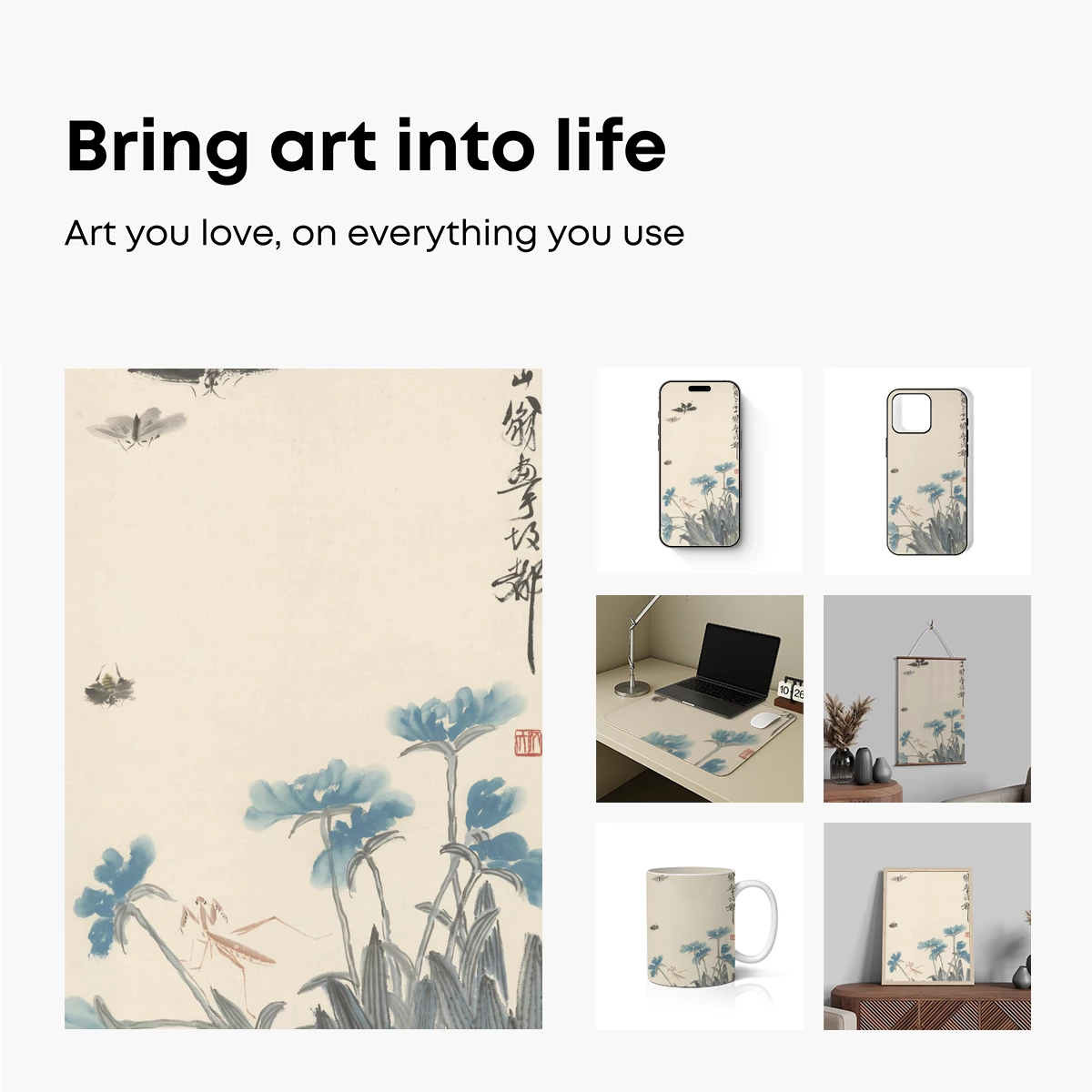 Blue Blossoms and Fluttering Moths: A Zen Garden Harmony - Image 2