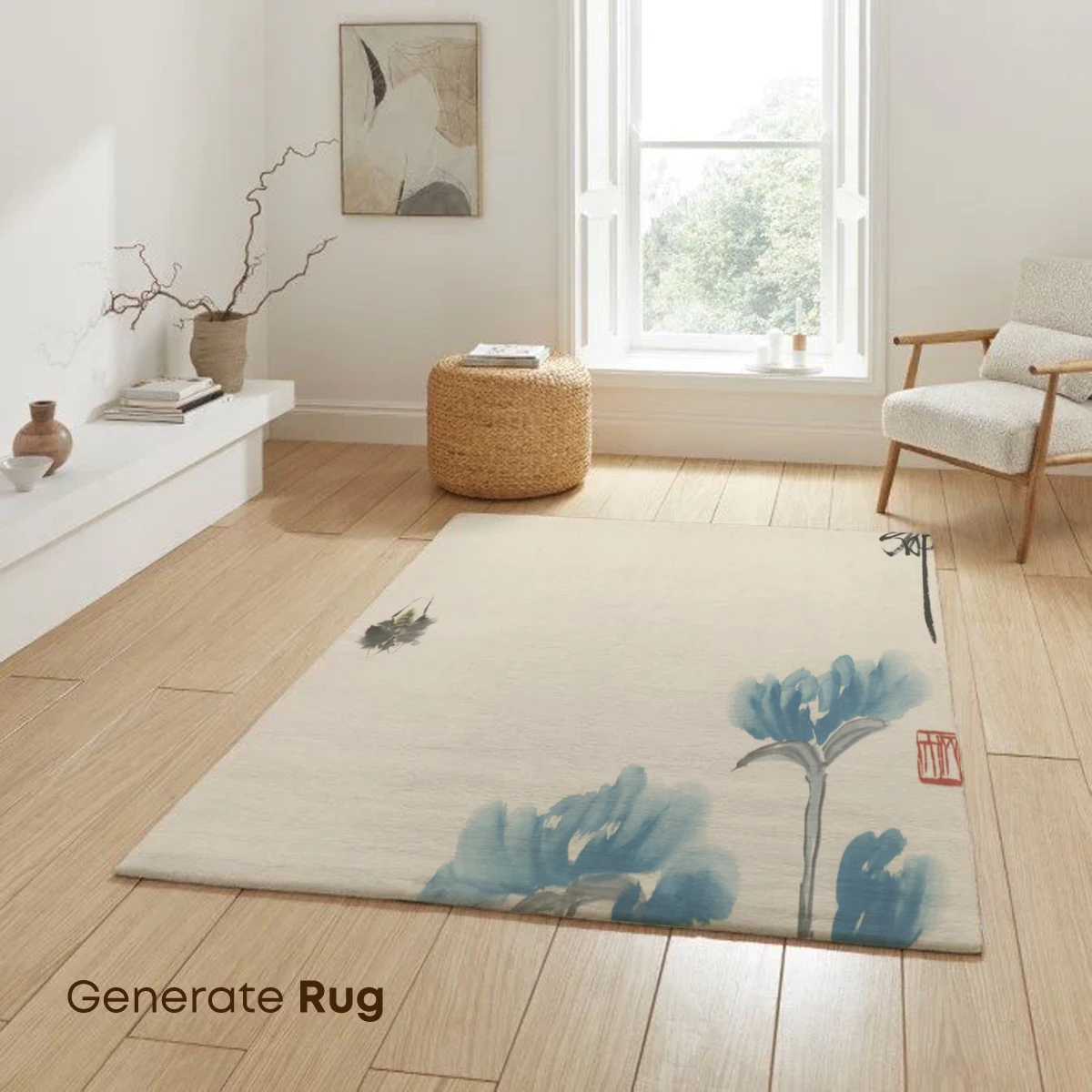 Blue Blossoms and Fluttering Moths: A Zen Garden Harmony - Image 6