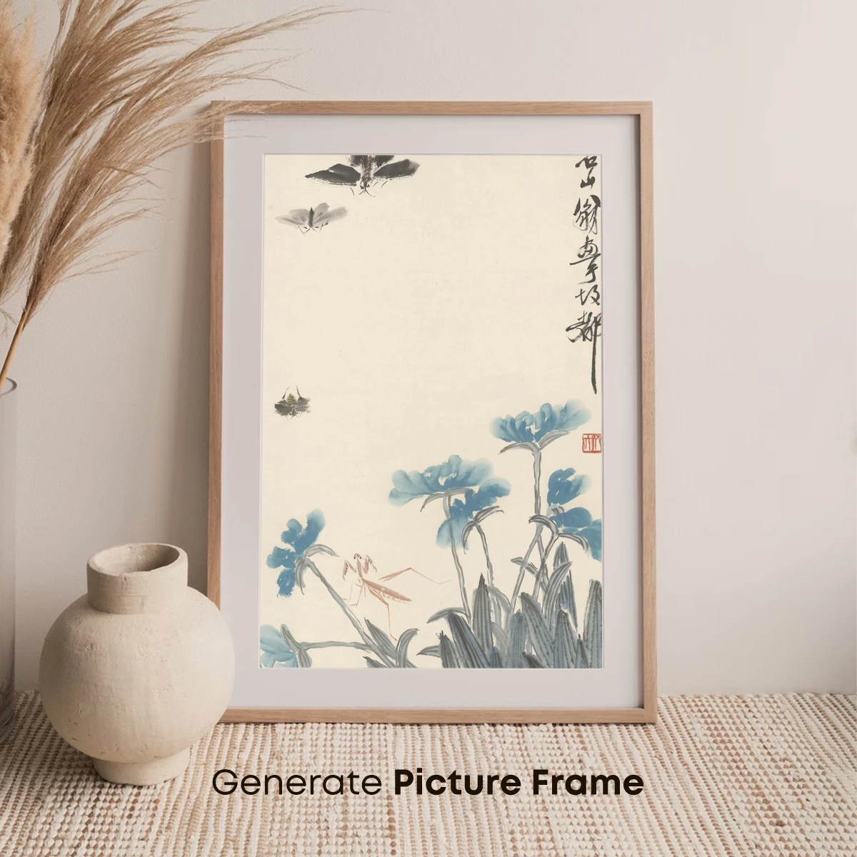 Blue Blossoms and Fluttering Moths: A Zen Garden Harmony - Image 7