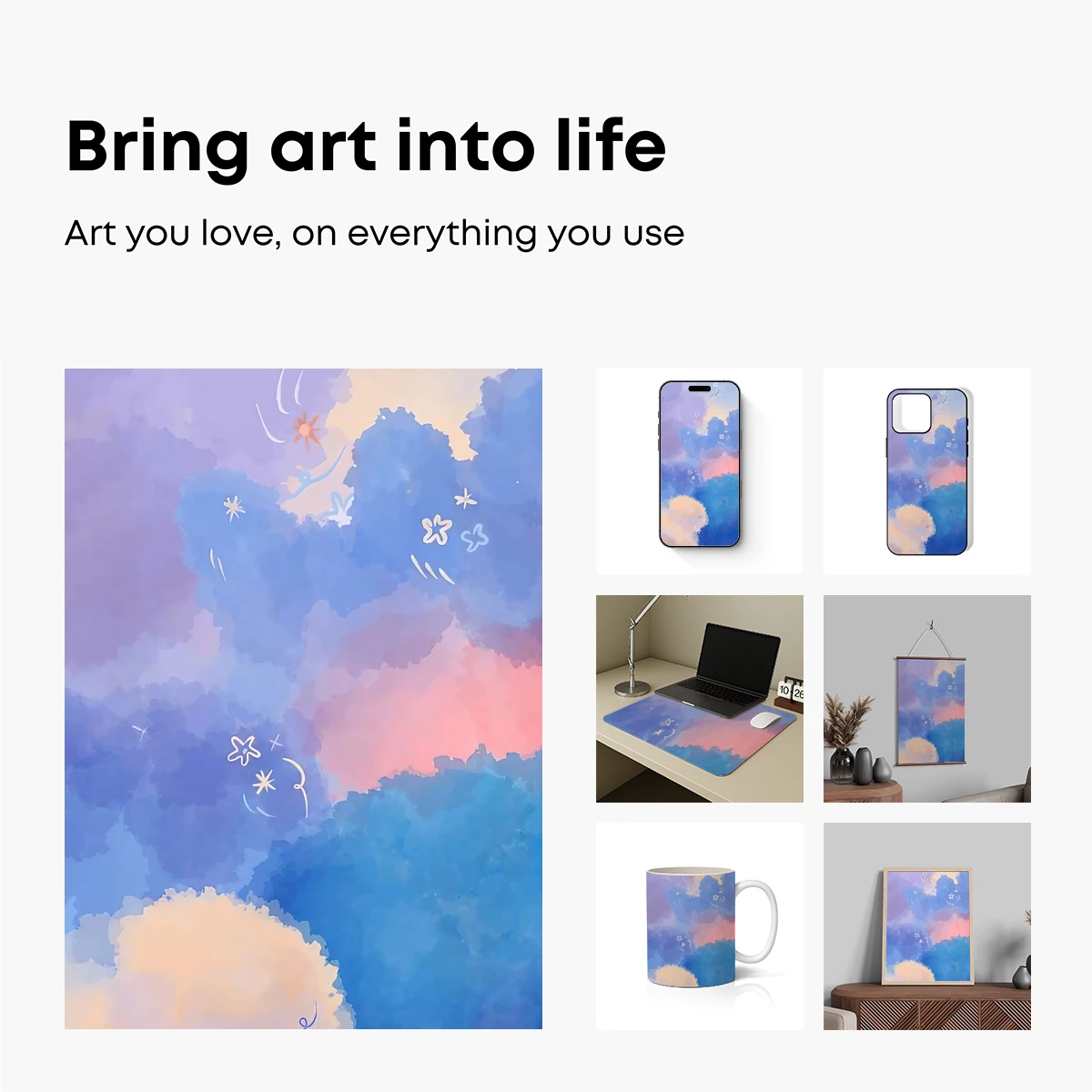 Dreamy Pastel Cloudscape with Whimsical Stars - Image 2