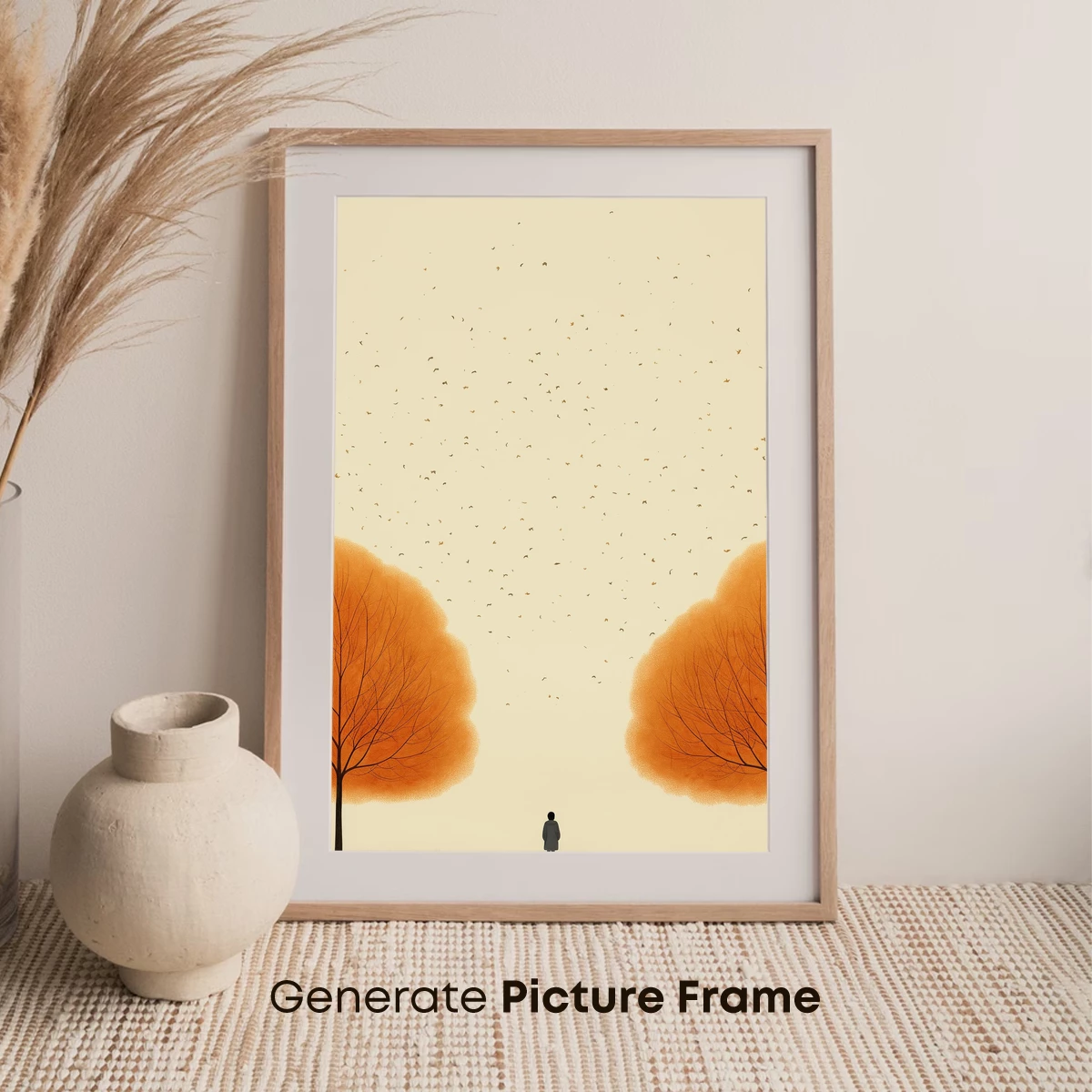 Autumn Solitude: A Figure Between Orange Canopies - Image 7