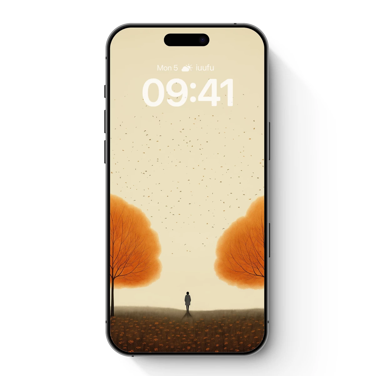 Autumn Solitude: A Figure Between Orange Canopies