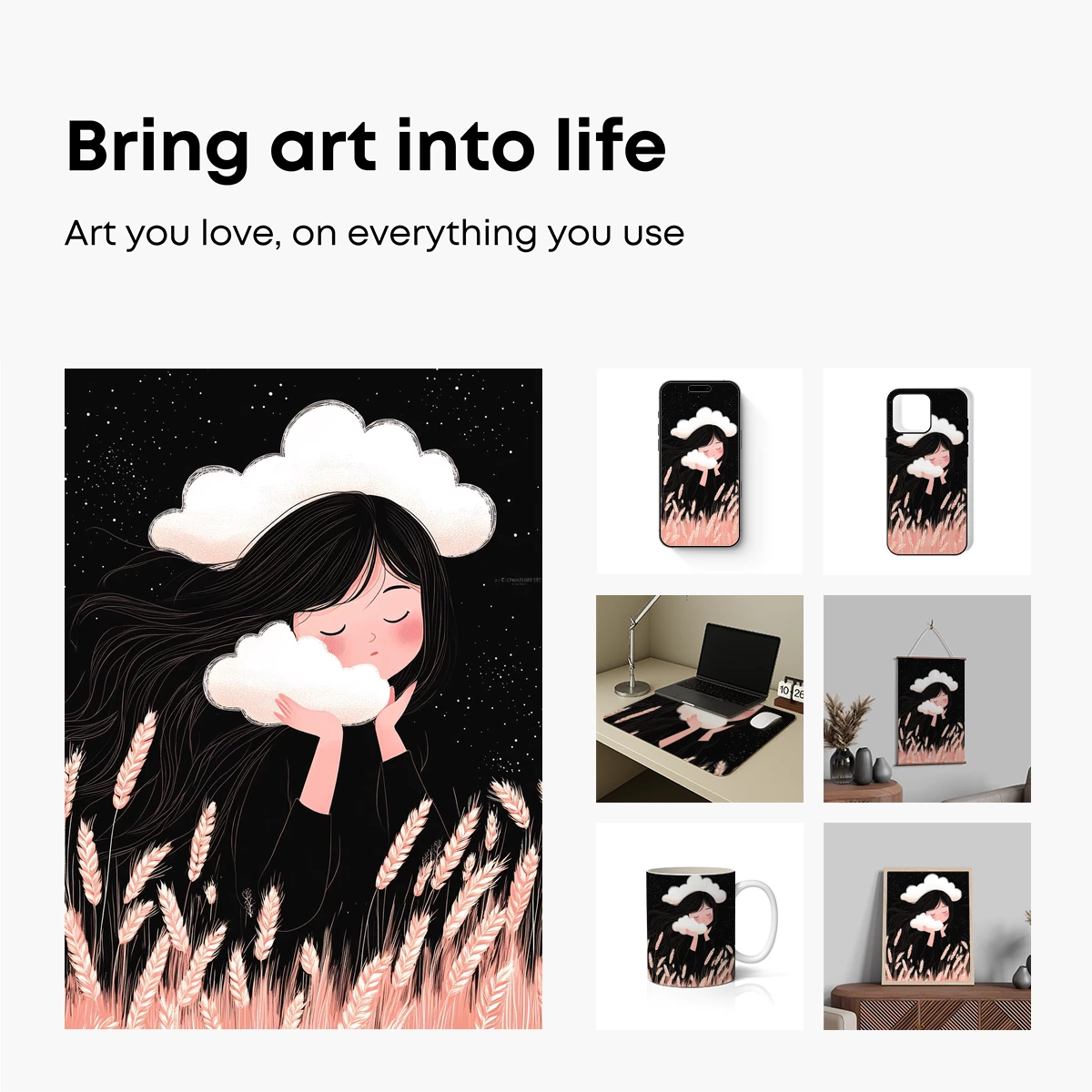 Dreamy Night Whispers: Clouds & Wheat Fields - Image 2