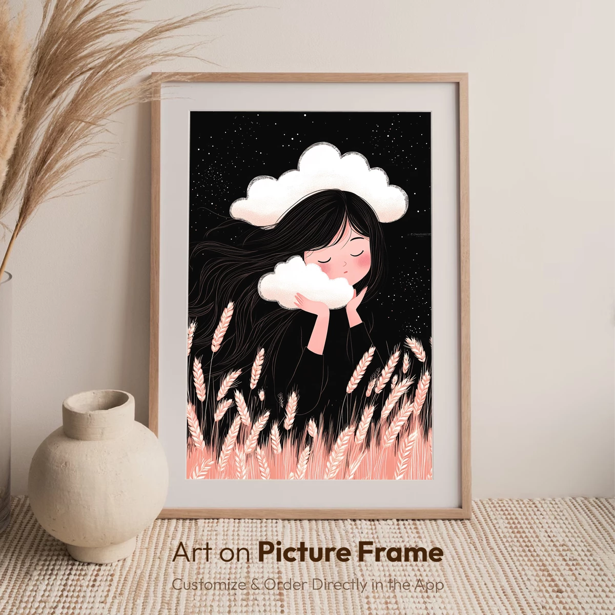 Dreamy Night Whispers: Clouds & Wheat Fields - Image 7