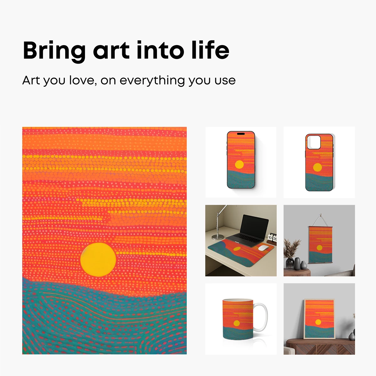 Dot-Painted Sunset: Vibrant Waves and Warm Horizons - Image 2