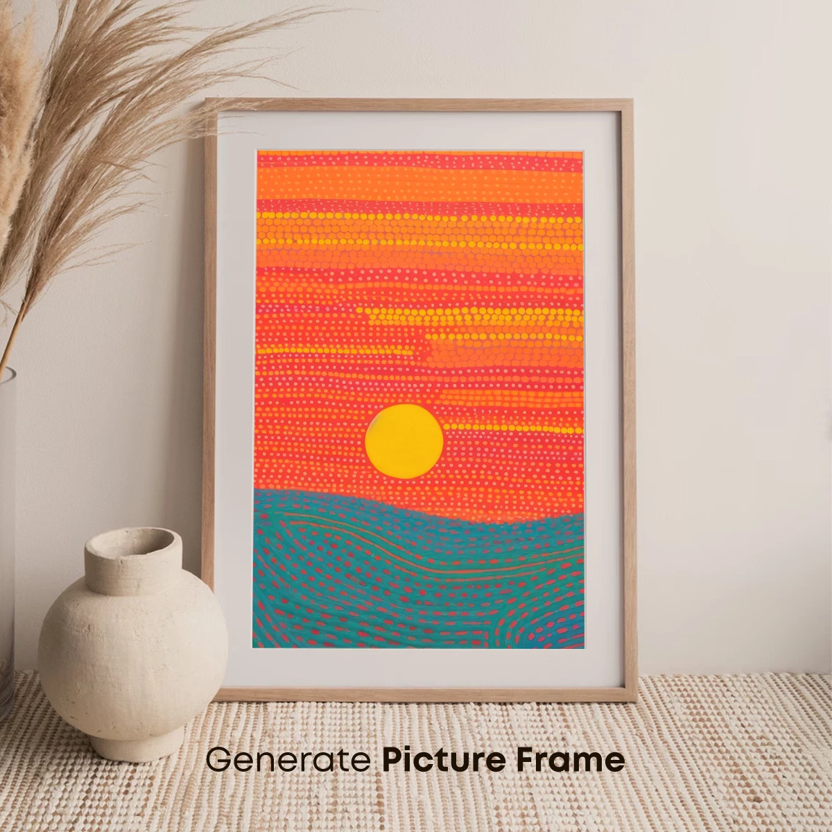 Dot-Painted Sunset: Vibrant Waves and Warm Horizons - Image 7