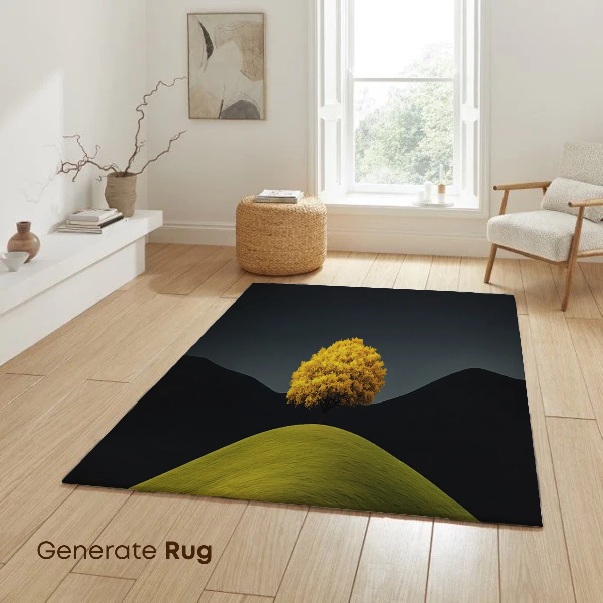 Golden Solitude: Lone Tree on Verdant Hill - Image 6