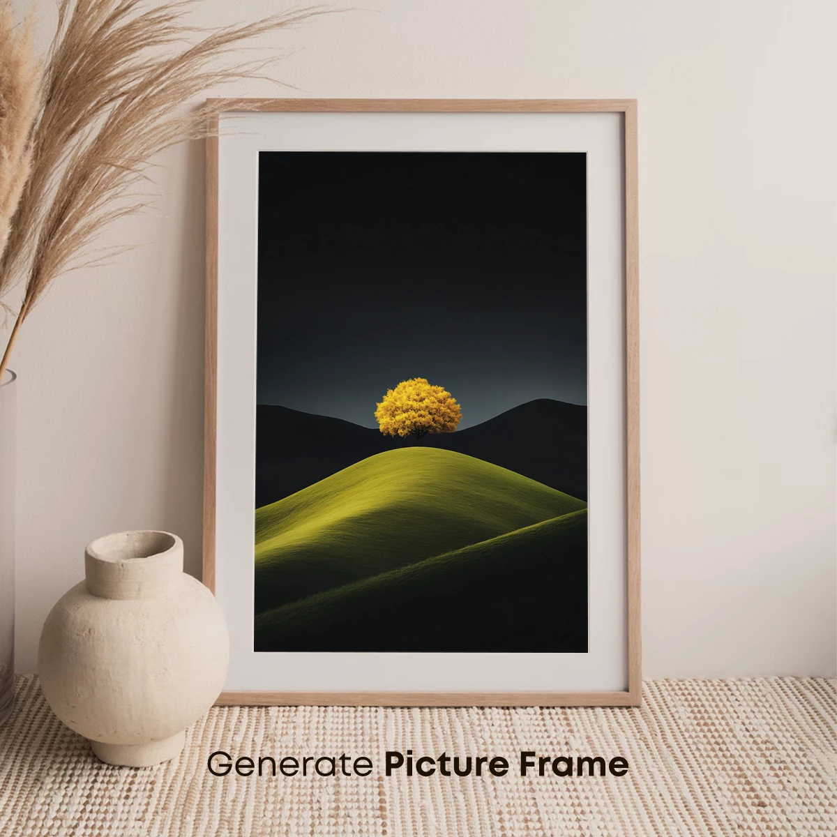 Golden Solitude: Lone Tree on Verdant Hill - Image 7