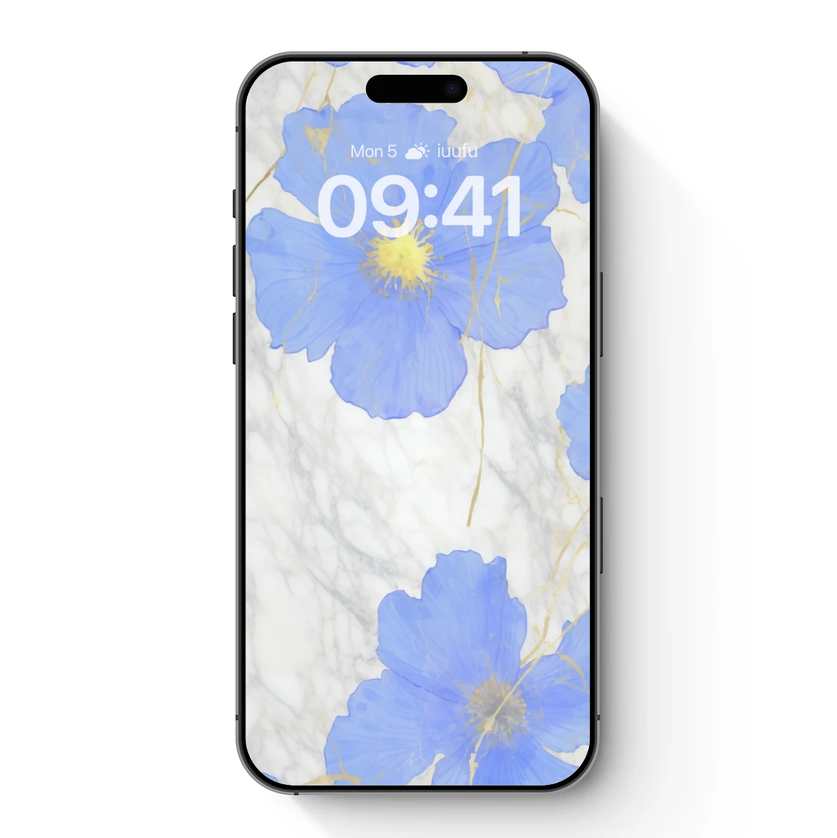 Ethereal Blue Blossoms on Marble Canvas