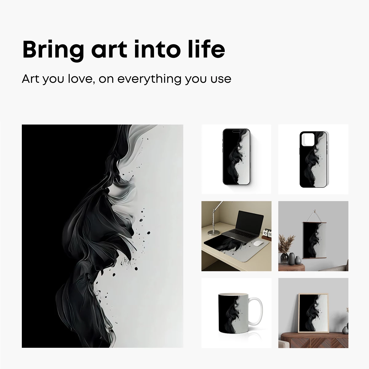 Ethereal Ink Cascade: Monochrome Flow Art