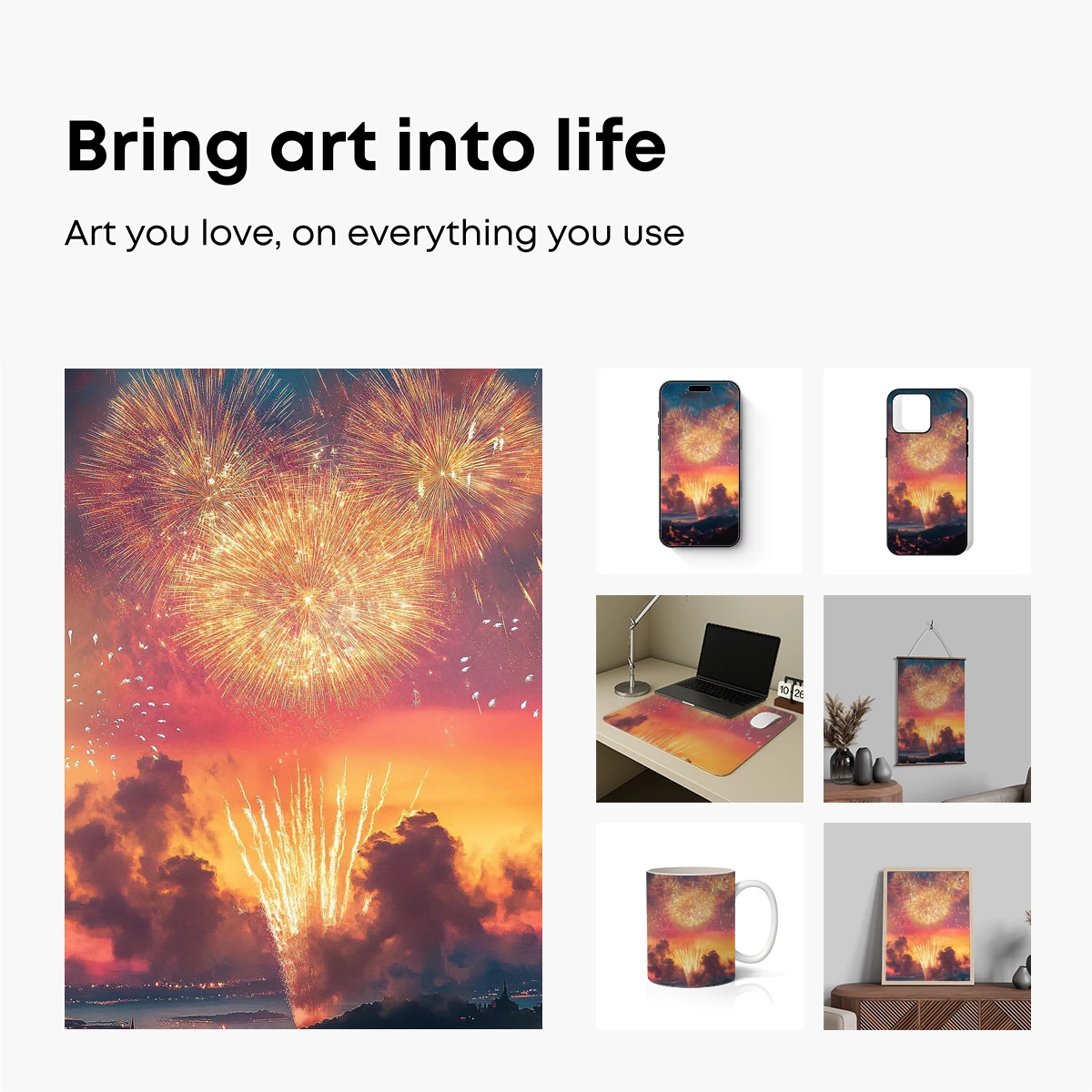 Festive Skies: Fireworks Over Sunset Cityscape - Image 2