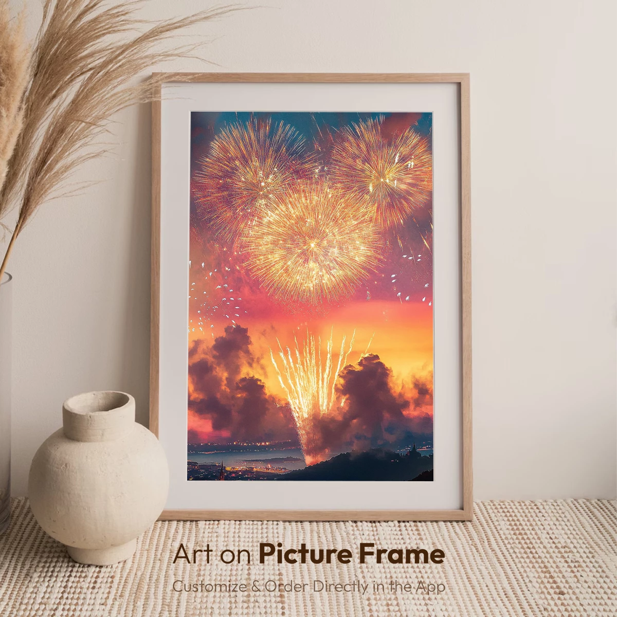 Festive Skies: Fireworks Over Sunset Cityscape - Image 7