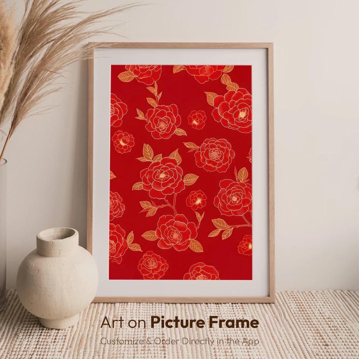 Crimson Elegance: Golden Peonies in Bloom - Image 7
