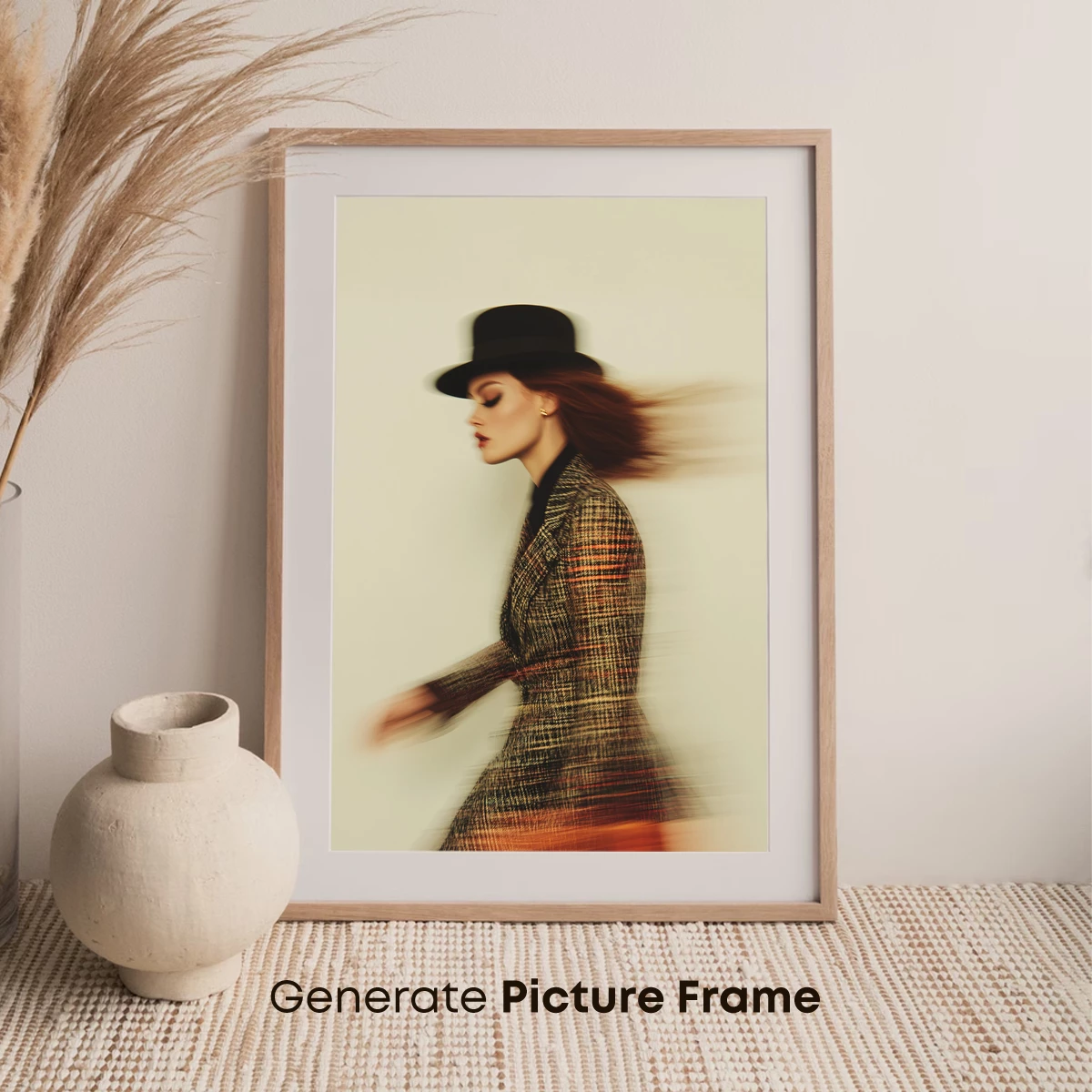 Elegant Motion: Plaid Ensemble in Blur - Image 7