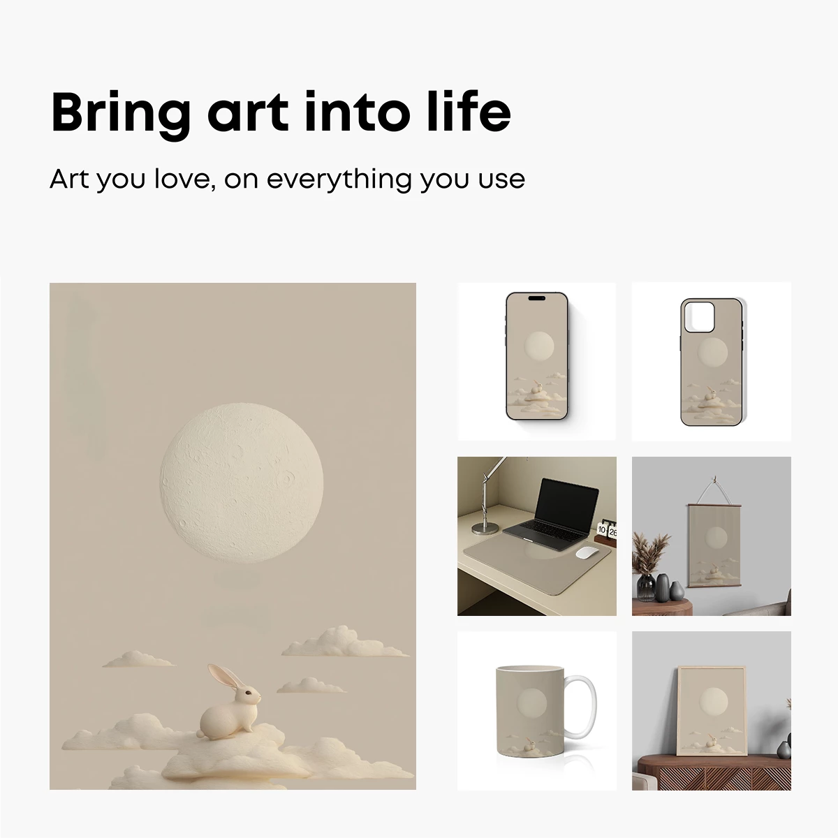 Lunar Rabbit on Clouds: Surreal Moonlit Fantasy - Image 2