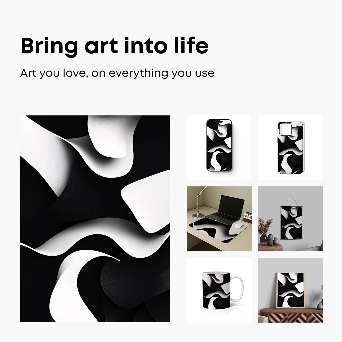 Elegant Monochrome Waves: Abstract Fluidity - Image 2
