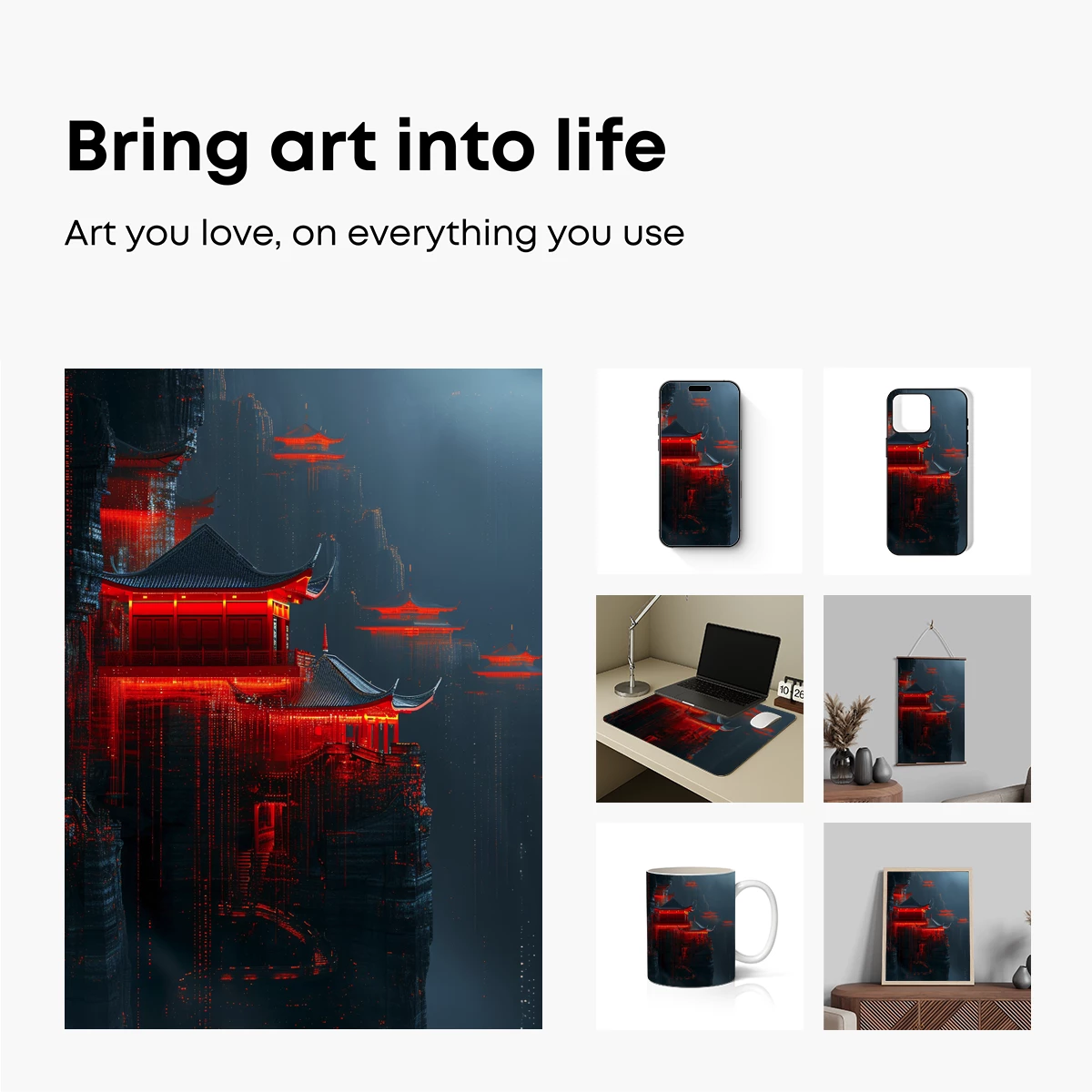 Cyberpunk Pagoda: Neon Red Reflections - Image 2
