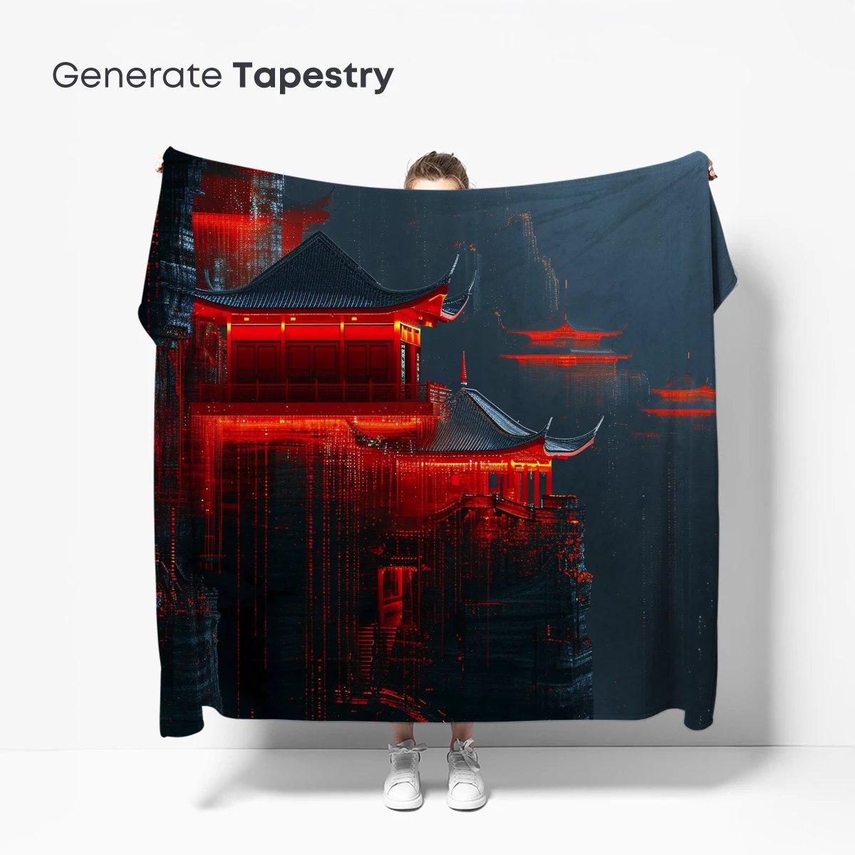 Cyberpunk Pagoda: Neon Red Reflections - Image 5