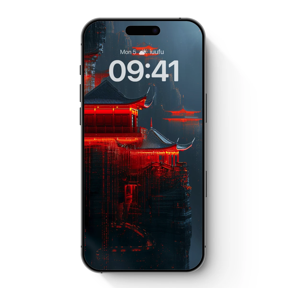 Cyberpunk Pagoda: Neon Red Reflections