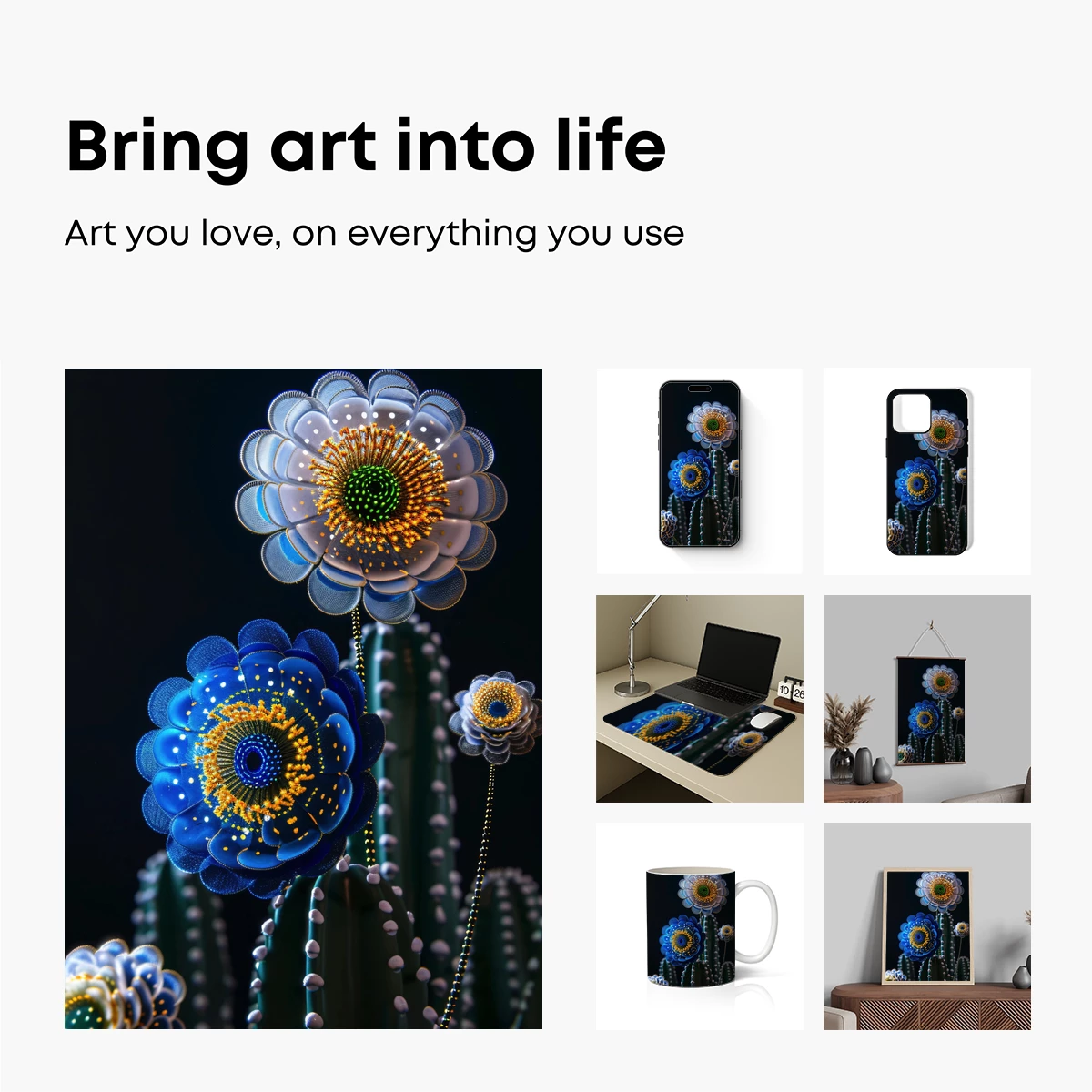 Luminous Cactus Blossoms: Futuristic Floral Fantasy - Image 2