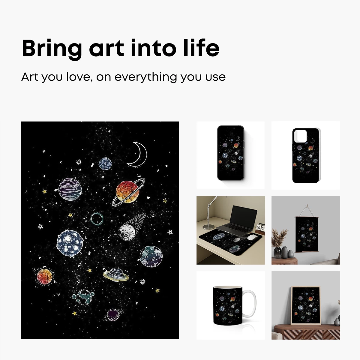 Cosmic Symphony: Hand-Drawn Planets in Night Sky - Image 2