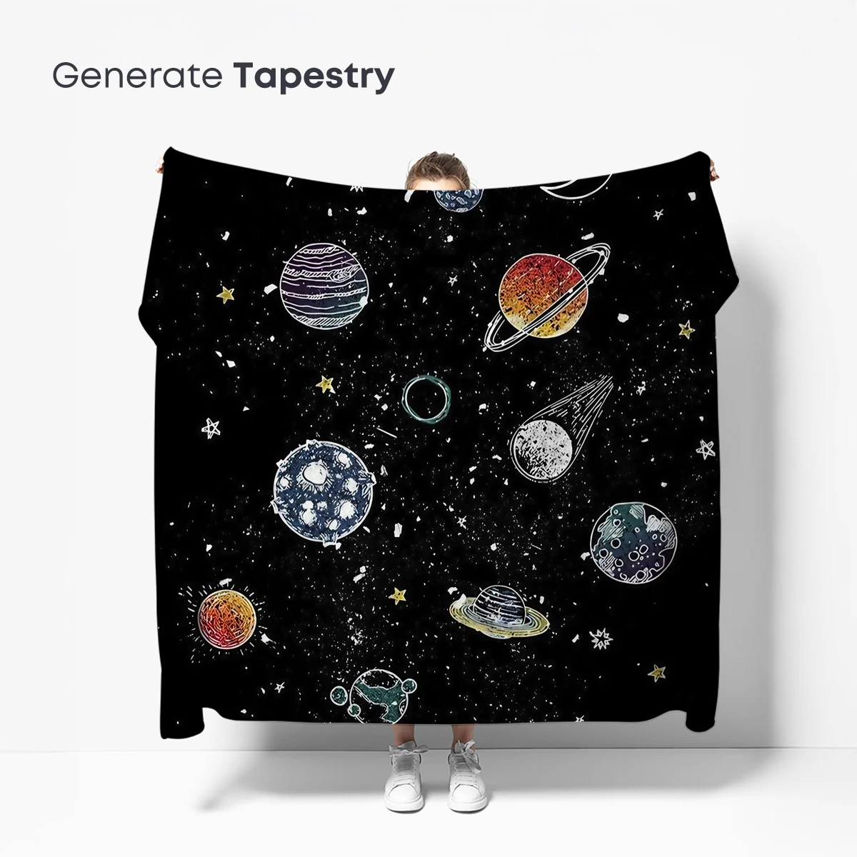 Cosmic Symphony: Hand-Drawn Planets in Night Sky - Image 5