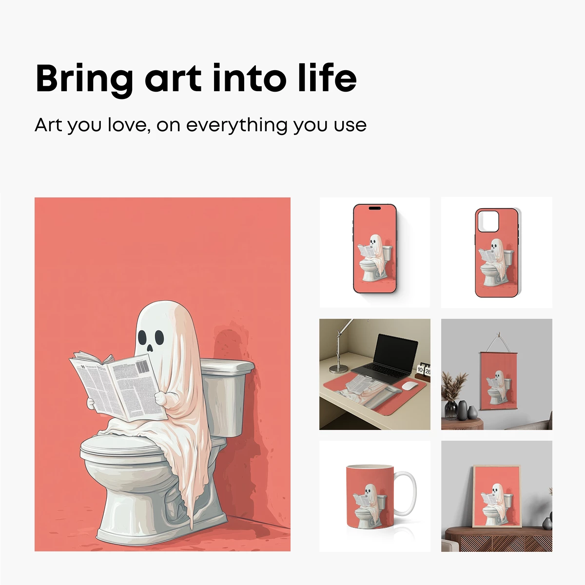 Ghostly Reader in Toilet: Quirky Cartoon Charm - Image 2