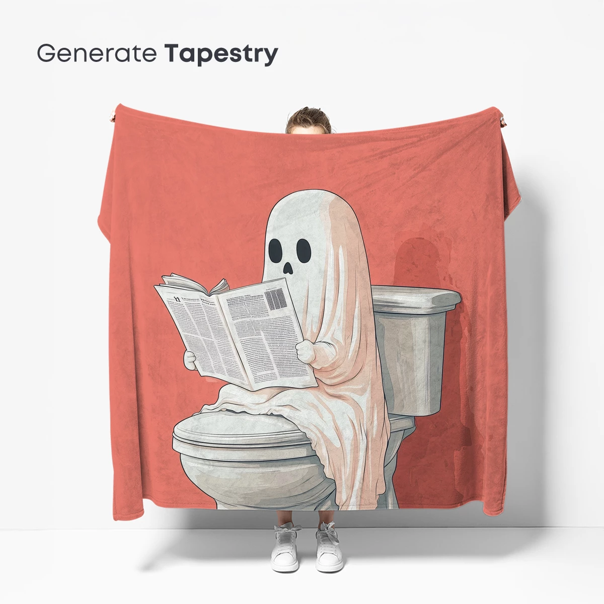 Ghostly Reader in Toilet: Quirky Cartoon Charm - Image 5