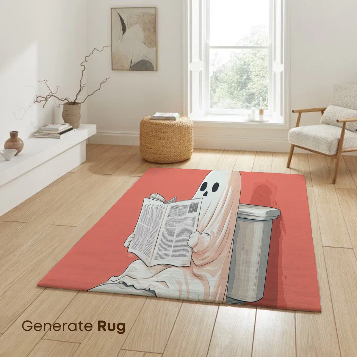 Ghostly Reader in Toilet: Quirky Cartoon Charm - Image 6