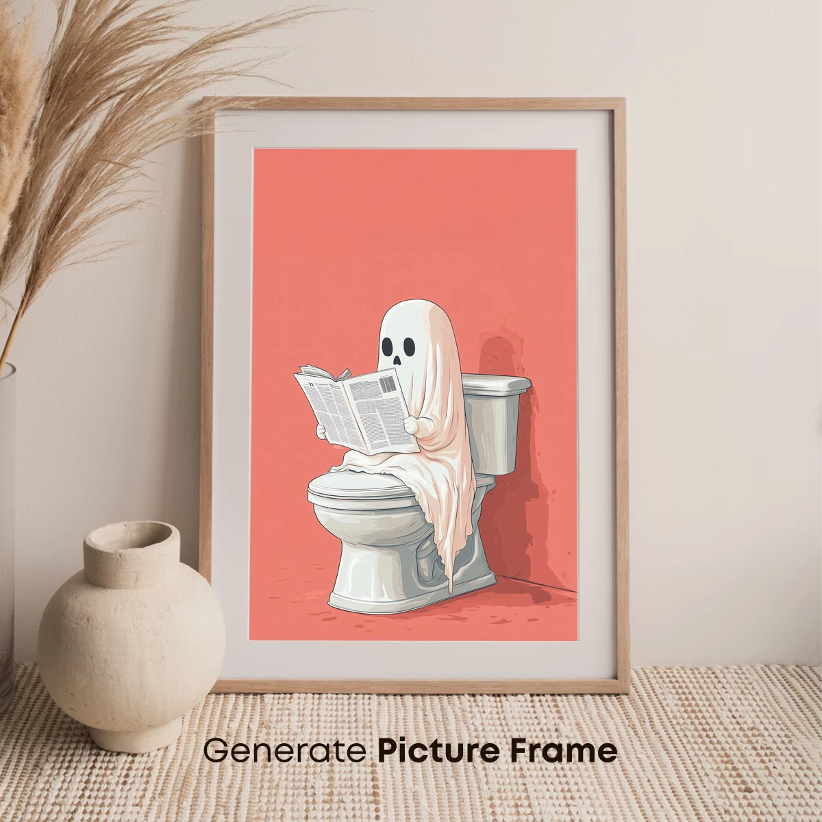 Ghostly Reader in Toilet: Quirky Cartoon Charm - Image 7