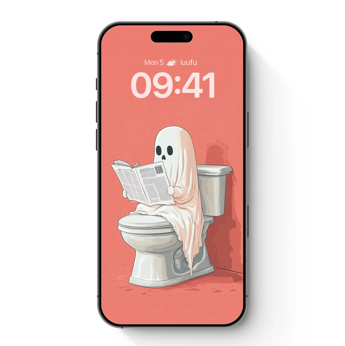 Ghostly Reader in Toilet: Quirky Cartoon Charm