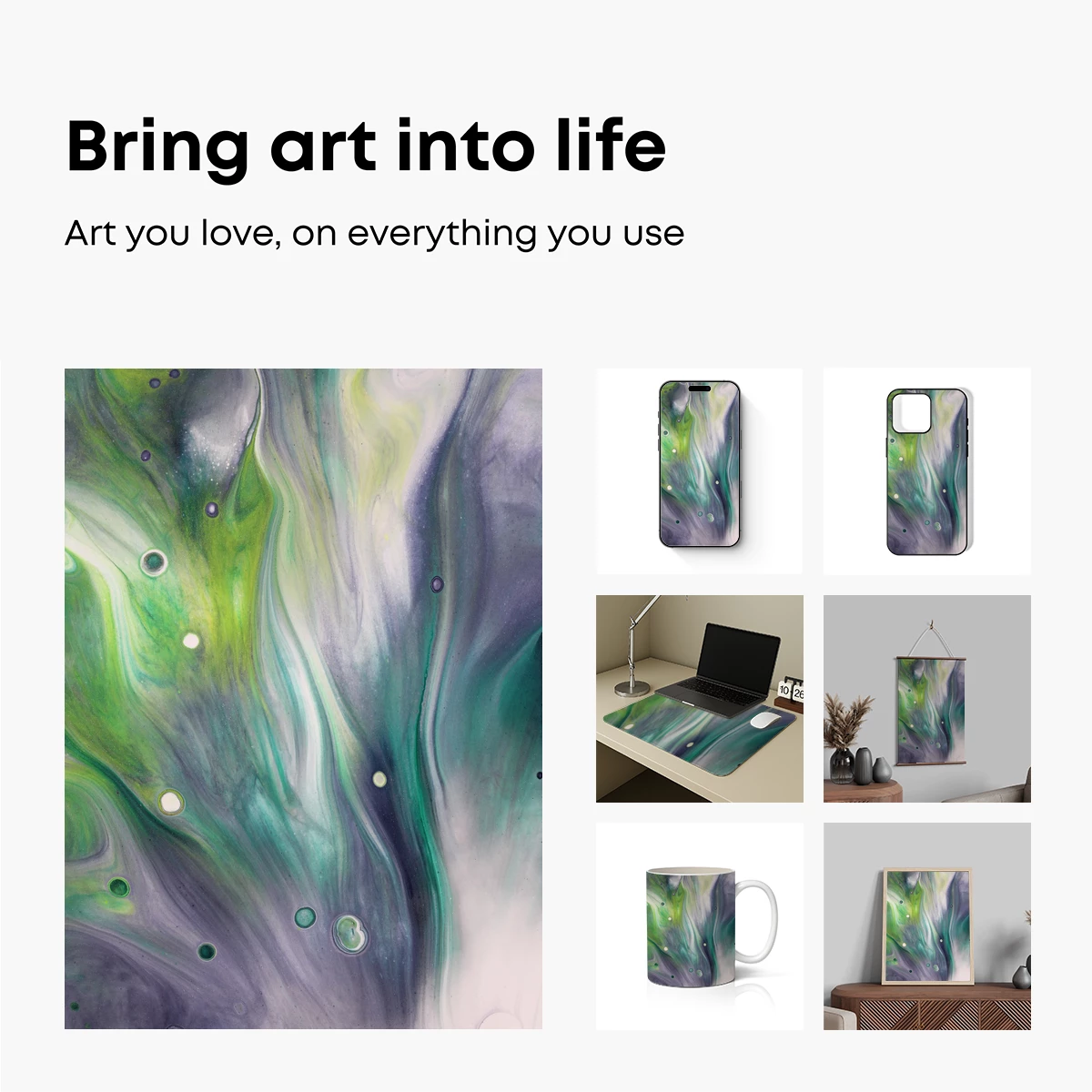 Ethereal Swirls: Green and Purple Abstract Fusion